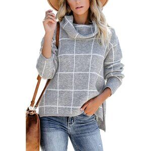 🆕 Women Grey Casual Long Sleeve Sweatshirt Turtleneck Sweaters Fit Jumper Tops